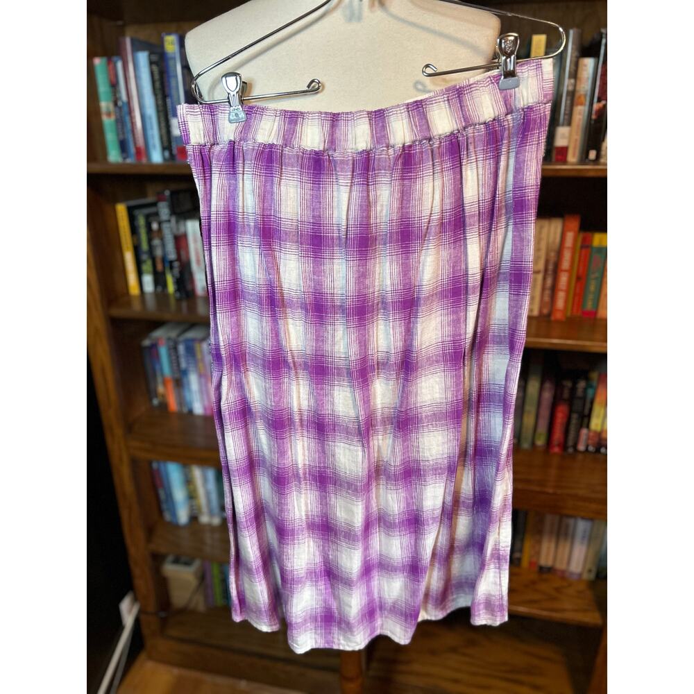 Ann Taylor Loft purple plaid linen skirt medium
